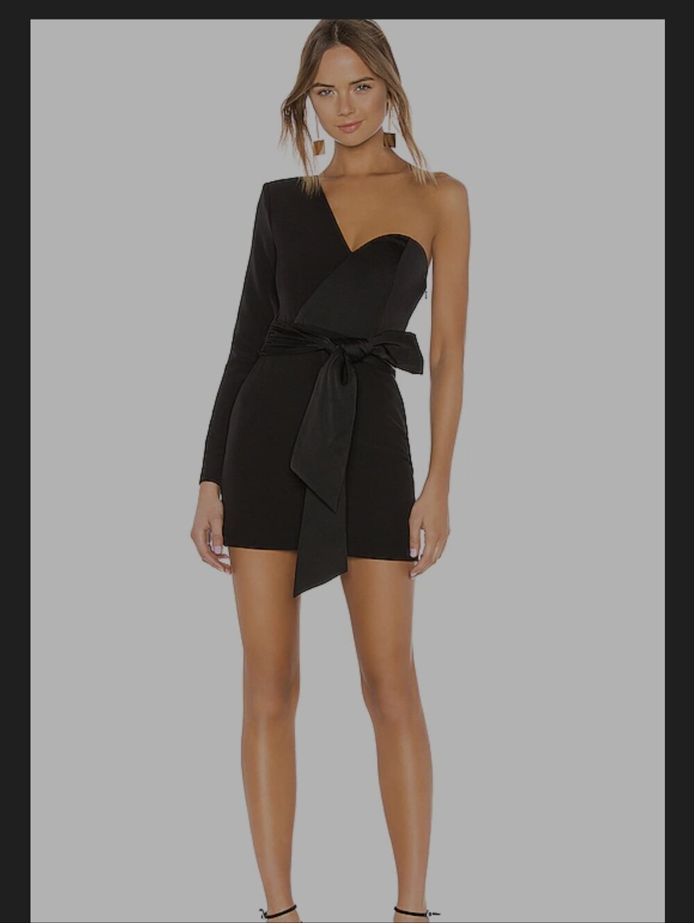 Express Black One-Shoulder Mini Dress with Waist Tie